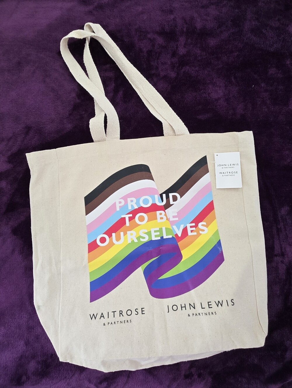 Waitrose & John Lewis 'Proud to Be Ourselves' Rainbow Canvas Tote Shopping Bag